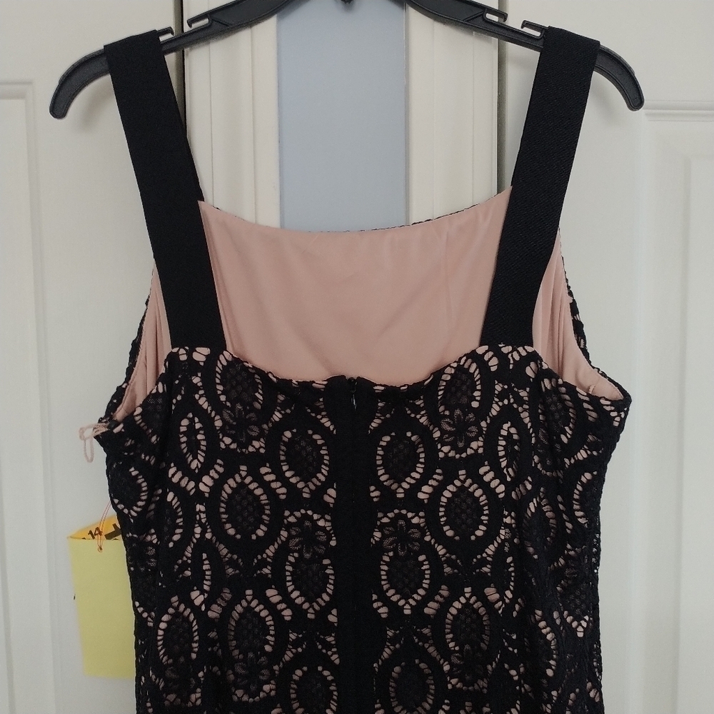 Adrianna Papell Black Lace Sheath Cocktail Dress With Neutral Lining. 14 - Picture 11 of 14